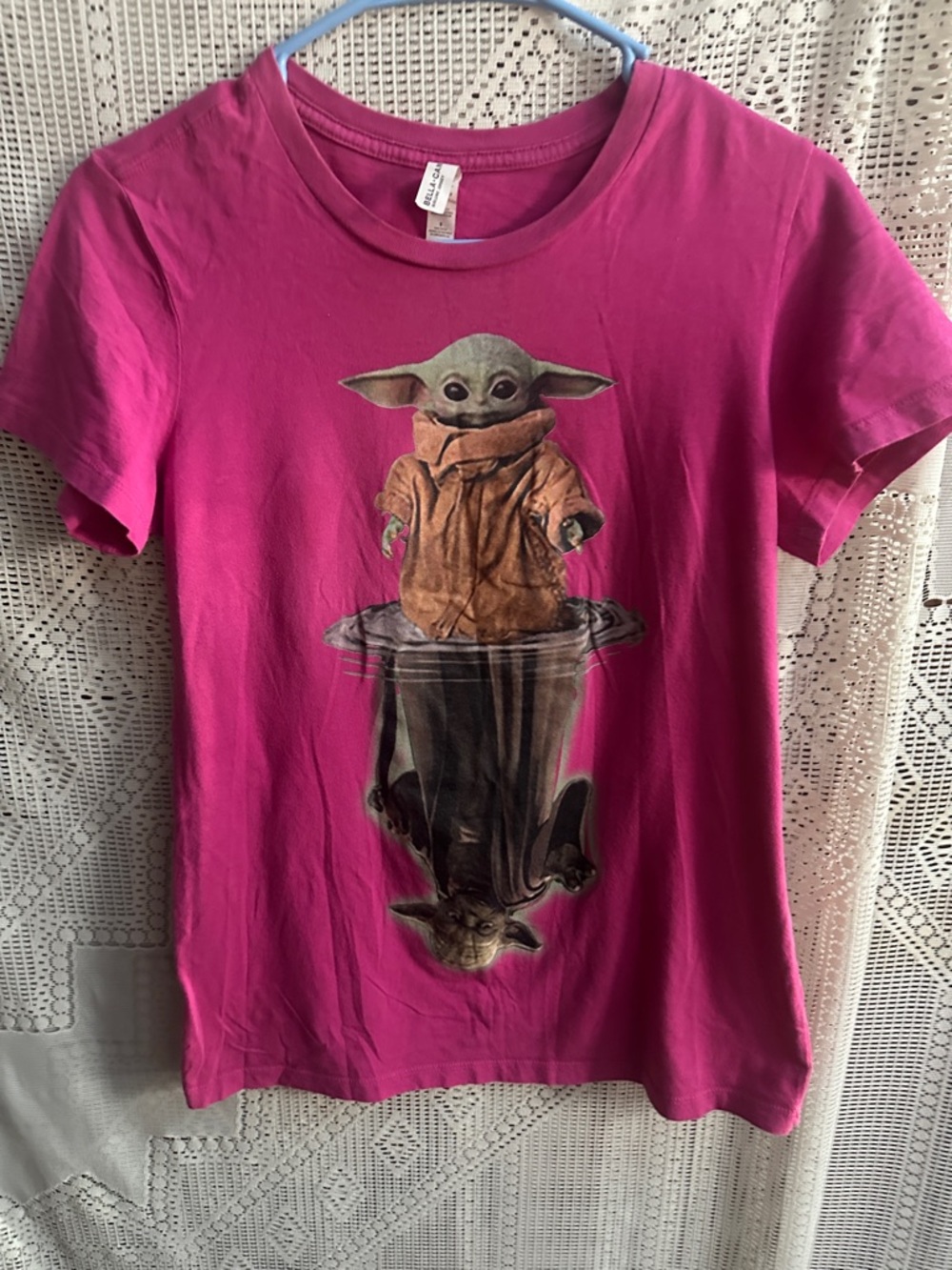 Bella Canvas Hot Pink Kids Grogu Reflection Tee